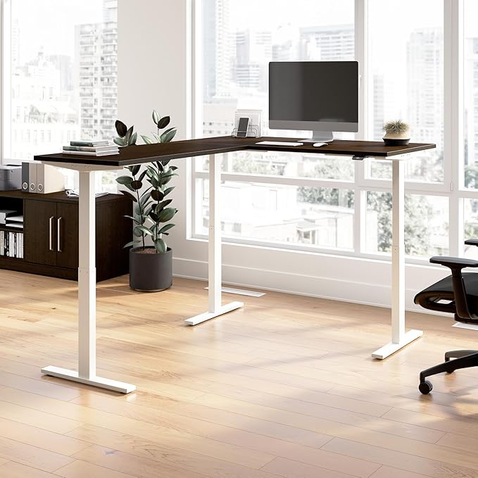 Bush Business Furniture 60-inch Height Adjustable L Shaped Standing Desk, Electric Sit-Stand Corner Computer Table, Ergonomic Office, Move 60 Series, Mocha Cherry with White Base