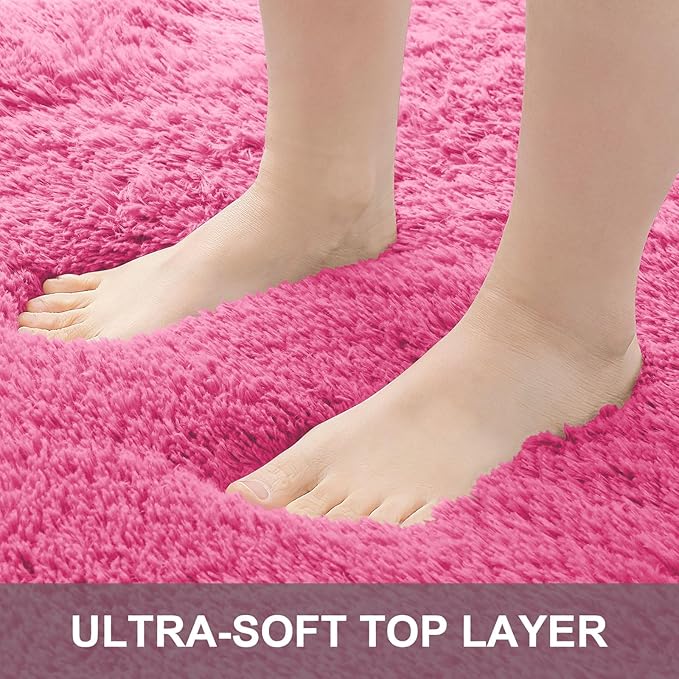 OLANLY 2x3 Machine Washable Small Bedside Rug, Soft Fluffy Shaggy Entryway Throw Rugs for Bedroom, Living Room, Indoor Floor Carpet for Kids Girls Boys, Nursery Rooms, Home Decor Aesthetic, Hot Pink