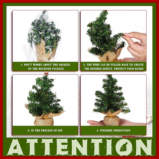 Yinder Tabletop 6 Pcs Mini Christmas Tree 7.87 Inch Artificial Mini Xmas Miniature Pine Christmas Tree with Linen Base for Xmas Holiday Decorations Indoor Home Kitchen Dining Table