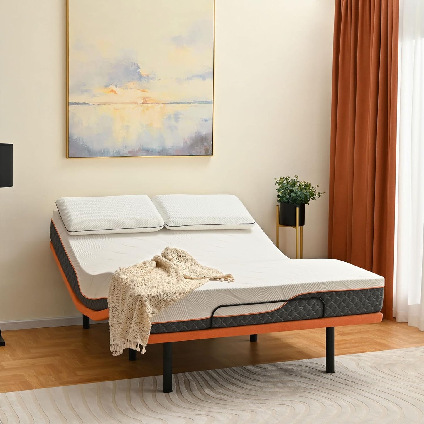 King Adjustable Bed Frame Base - Easy to Install in 5 Minutes, Massage, Wireless Remote, Foot&Head Inclined, Zero Gravity, Dual USB Ports, Under Bed Light, 3000 Premium Series