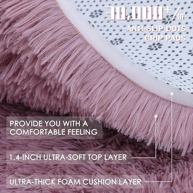 OLANLY Area Rugs for Living Room Bedroom, Machine Washable 4x5.9 ft Soft Fluffy Shaggy Bedside Rug, Indoor Floor Carpet for Kids Girls and Boys, Dorms, Nursery Rooms, Home Decor Aesthetic, Blush