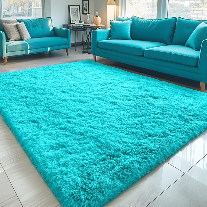 OLANLY 5x7 Machine Washable Large Area Rugs for Living Room, Bedroom, Soft Fluffy Shaggy Bedside Rug, Indoor Floor Carpet for Kids Girls and Boys, Dorms, Nursery, Home Decor Aesthetic, Teal Blue