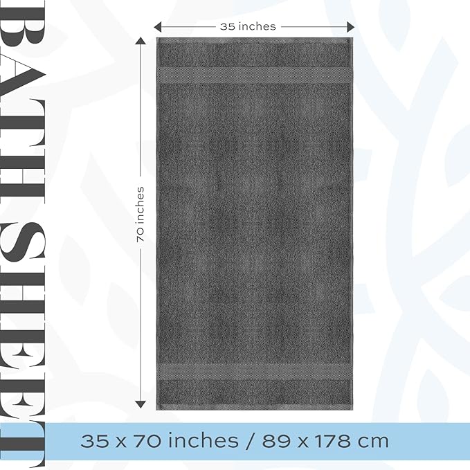 White Classic Luxury Soft Bath Sheet Towels - 650 GSM Cotton Luxury Bath Towels Extra Large 35x70 | Highly Absorbent and Quick Dry | Hotel Quality Extra Large Bath Towels Oversized, Dark Grey, 2 Pack