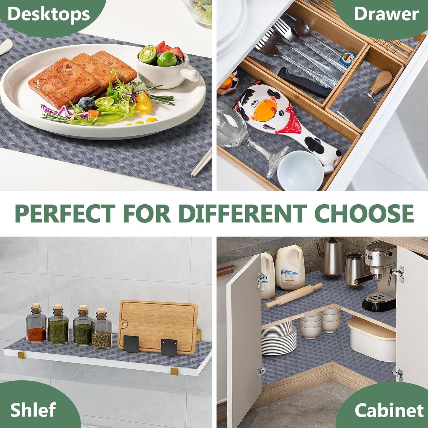 Shelf Liners, Non-Adhesive Drawer Liner, Waterproof & Oil-Proof Kitchen Cabinet Cupboard Liner Plastic EVA Material BPA Free Fridge Liner Mats Paper Protector for Shelves (Grey/20in x 240in)