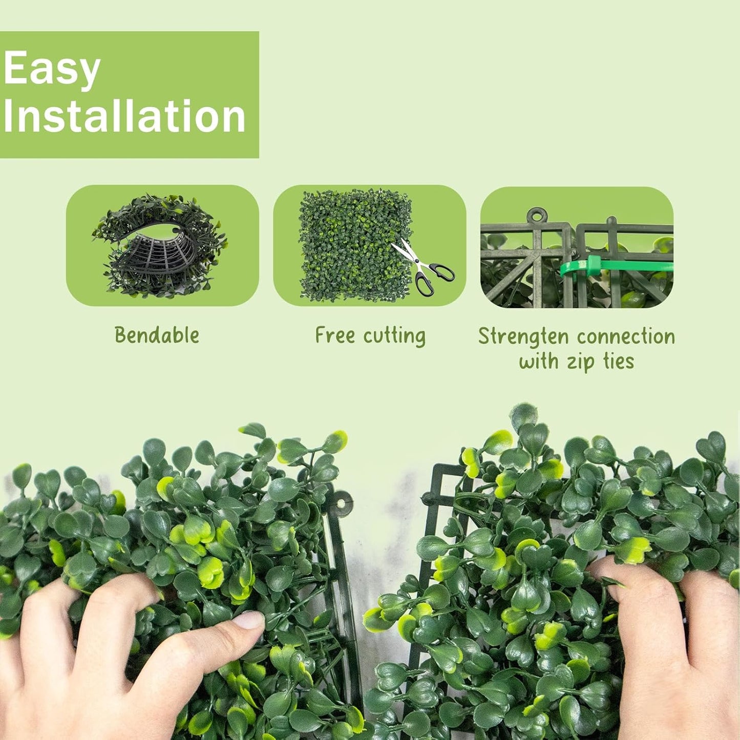 Grass Wall Panels, 10x10Inch 12Pcs UV-Anti Boxwood Greenery Panels with 50 Zip Ties, No Fade Artificial GrassWall Backdrop for Indoor Outdoor Privacy, Birthday Wedding Decor, Home Kitchen Decor