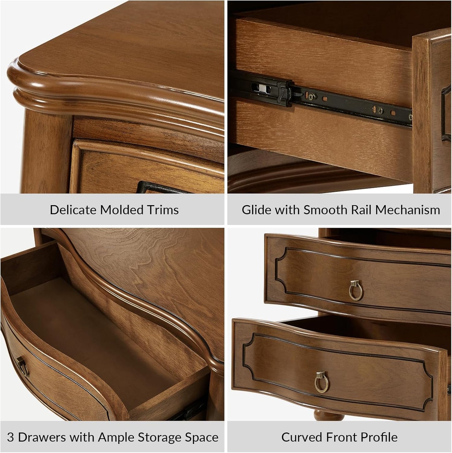 HULALA HOME Wood Nightstands Set of 2 with Charging Station for Bedroom, 3 Drawers Traditional Nightstands, Side Table with Solid Wood Legs, USB Ports & Three-Prong Plugs, SEADRIFT