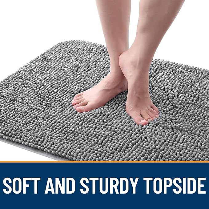 OLANLY Dog Door Mat for Muddy Paws 40x24, Absorbs Moisture and Dirt, Absorbent Non-Slip Washable Doormat, Quick Dry Chenille Mud Mat for Dogs, Entry Indoor Entryway Carpet for Inside Floor, Grey
