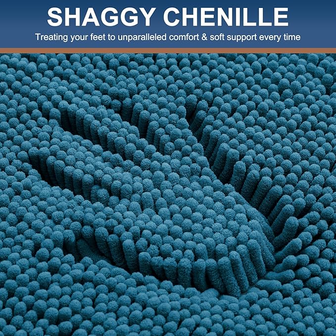 Smiry Luxury Chenille Bathroom Rugs 34x21, Extra Soft and Absorbent Shaggy Bath Mat, Machine Washable, Non-Slip Plush Carpet Runner for Tub, Shower, and Floor, Home Decor Accessories, Peacock Blue