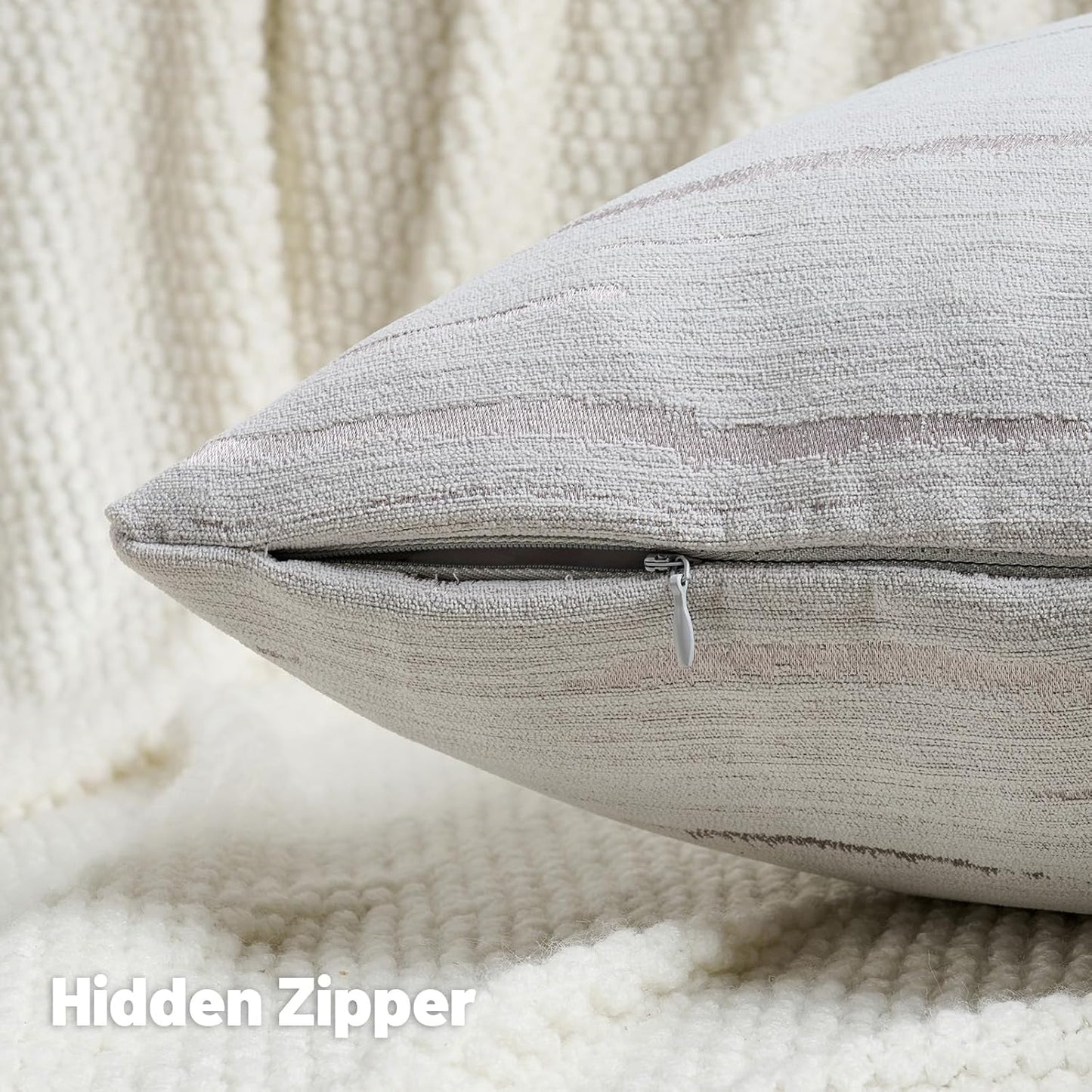 FUTEI Grey Chenille Decorative Throw Pillow Covers 22x22 Inch Set of 2,Soft Embossed Striped Textured Cushion Case,Modern Home Decor for Couch Bed Living Room