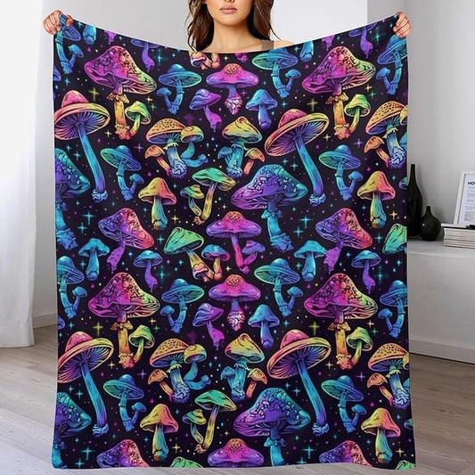 Mushrooms Throw Blanket for Teens Boys Girls and Adults Soft Warm Cozy Funny Midweight Food Flannel Blankets for Couch Sofa Bed Camping Travel Home Decor 50" X 60"