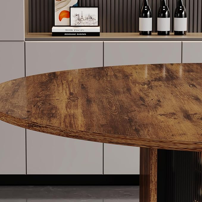 IBF Round Dining Table with Fridge Space, Wood Kitchen Table with Storage Shelf, Rustic Circle Dining Room Tables for 4, Farmhouse Circular Dinner Tables for Home, Rustic Brown, 47 Inch, Only Table