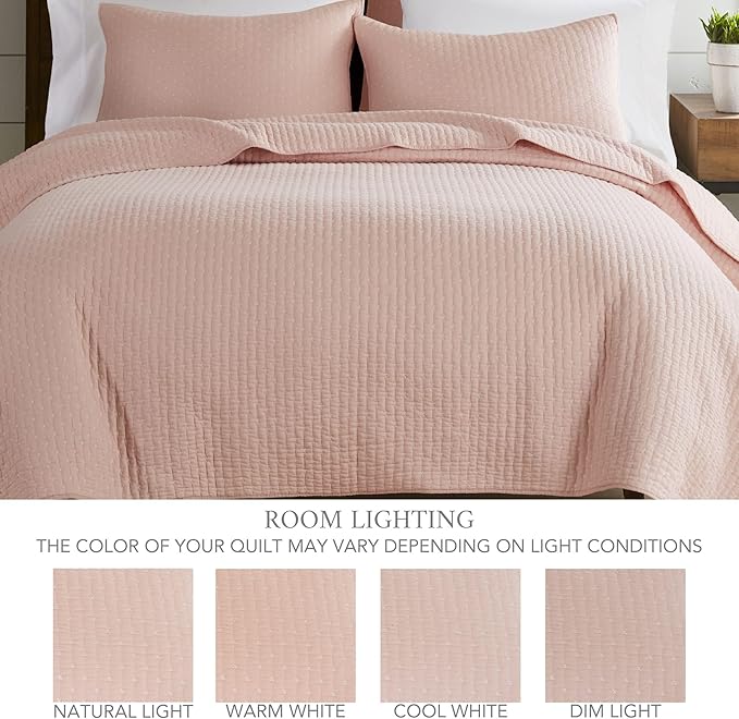 Levtex Home Cross Stitch Reversible Twin XL/Twin Quilt Set (68x86in) with 1 Pillow Sham (26x20in) - Stitch Texture - Blush - Cotton Twin/Twin Size Quilt Bedding Set - Lightweight, Soft, Pre-Washed