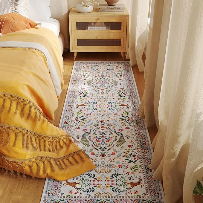 Runner Rug Washable Kitchen Runner 2'6''x8' Runner Rug for Entryway Indoor Floral Non-Slip Soft Carpet Runner for Hallways, Kitchen, Laundry, Bedroom, Bathroom(Colorful)