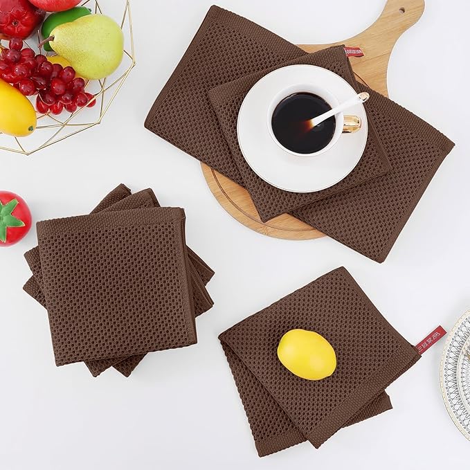 Homaxy 100% Cotton Waffle Weave Kitchen Dish Cloths, Ultra Soft Absorbent Quick Drying Dish Towels, 12 x 12 Inches, 8-Pack, Coffee