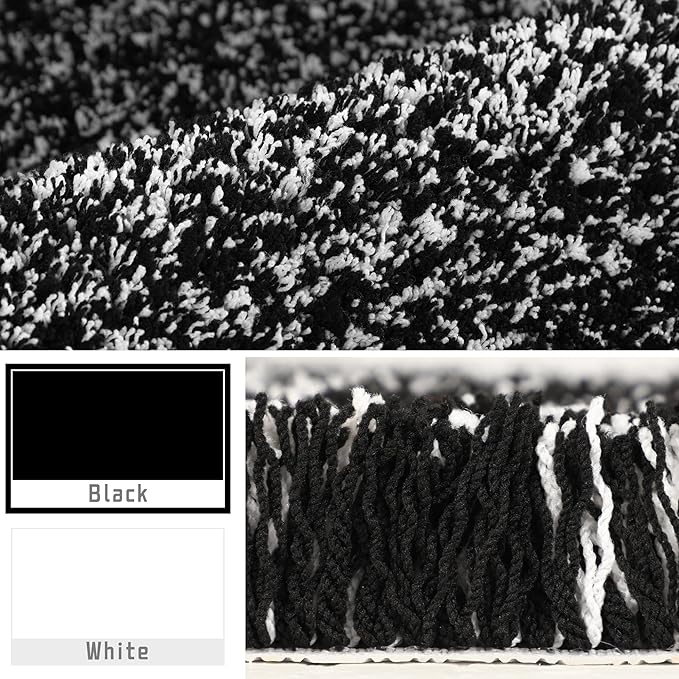 Yimobra Luxury Bathroom Rugs, Fluffy Bath Mats, Non Slip, Water Absorbent Microfiber, Machine Washable, Plush Runner Shower Rugs, Thick Matts for Bathroom Floor&Tub, 47"x 24", Black and White