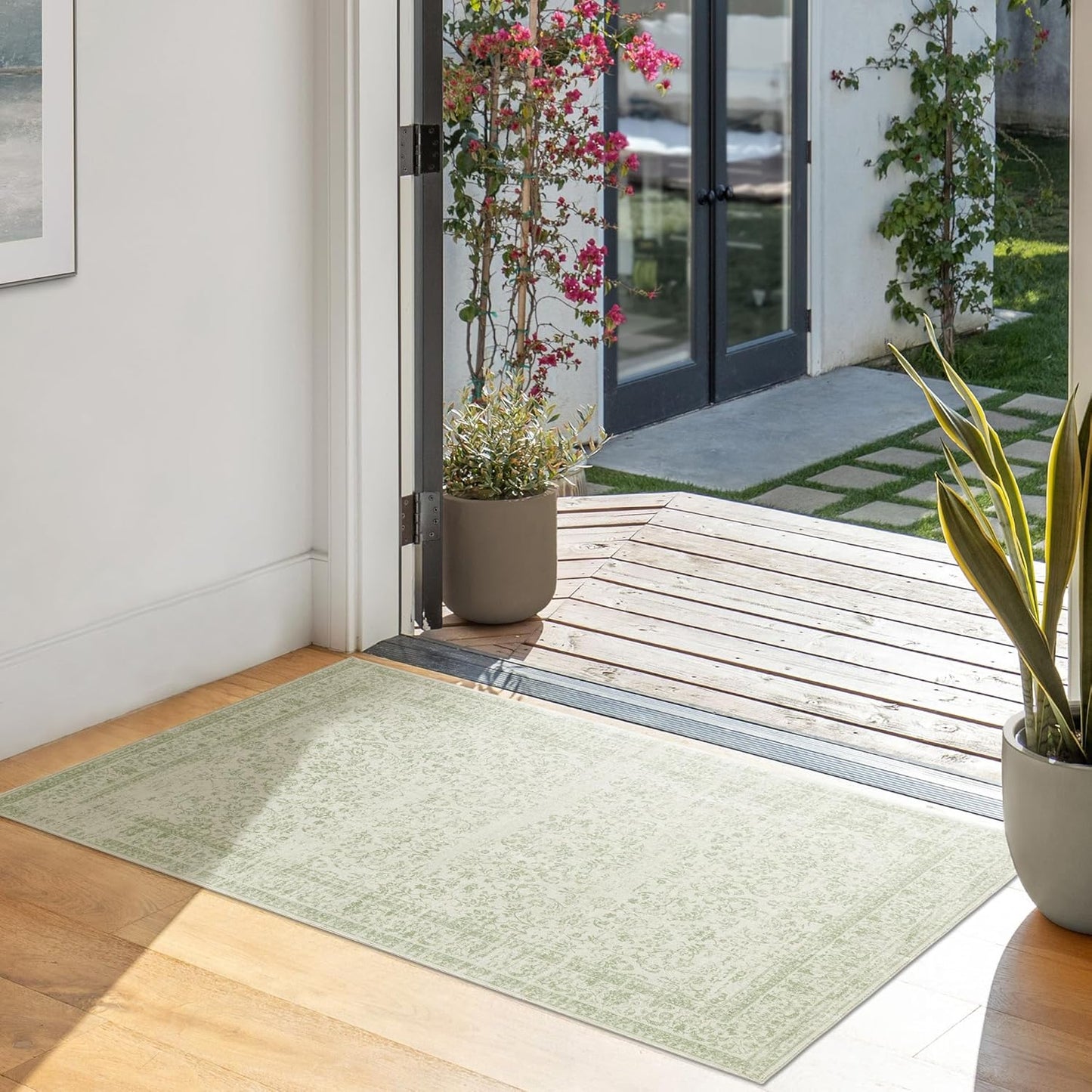 Sage Green 2x3 Boho Rugs for Hallway Kitchen Bathroom Washbale Non Slip Bed Side Bedroom Floor Laundry Room Rug