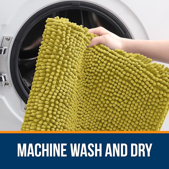 OLANLY Bathroom Rugs 44x24, Extra Soft Absorbent Chenille Bath Rugs, Rubber Backing Quick Dry, Machine Washable Bath Mats for Bathroom Floor, Tub and Shower, Home Decor Accessories, Deep Mustard