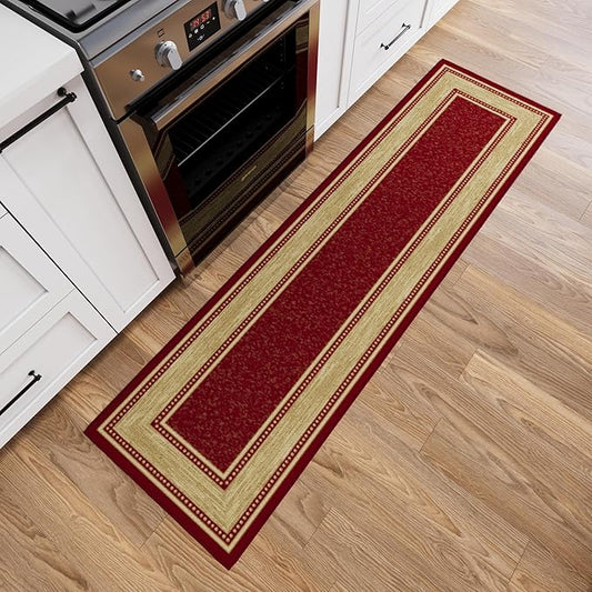 Ottomanson Hallway Runner Rug 1'10" x 7' Non Slip Border Area Rugs Easy to Clean Laundry Rug Runner Durable & Pet Friendly Floor Carpet Runners for Hallways Entryway Living Room Kitchen Bathroom, Red