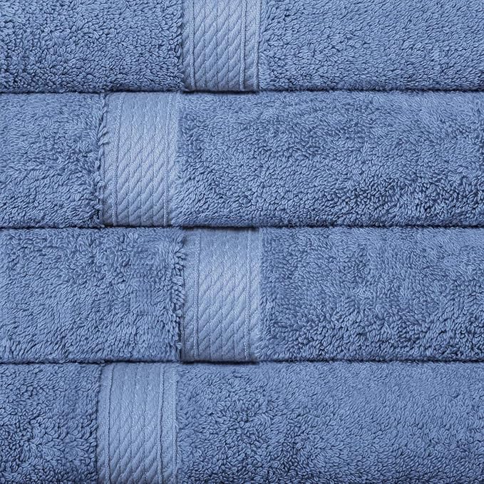 Superior Egyptian Cotton Pile Hand Towel Set of 4, Ultra Soft Luxury Towels, Thick Plush Essentials, Absorbent Heavyweight, Guest Bath, Hotel, Spa, Home Bathroom, Shower Basics, Denim Blue