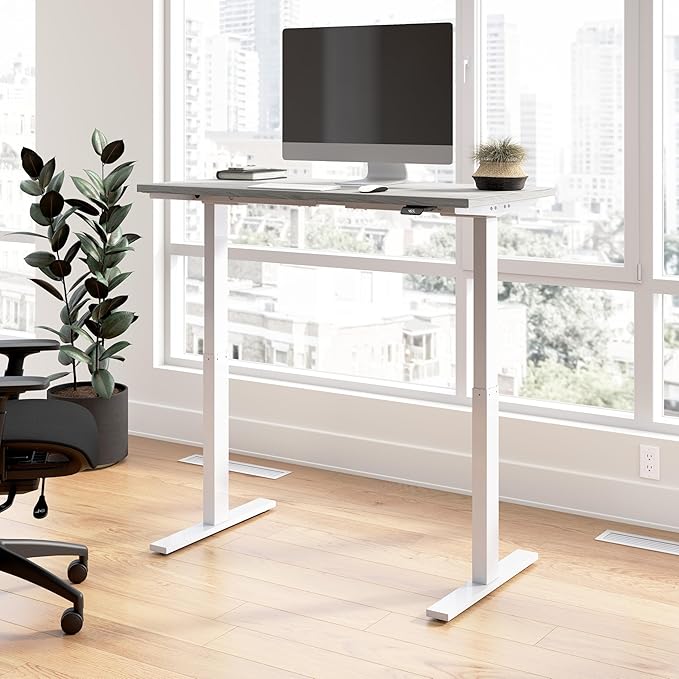 Bush Business Furniture 48-inch Electric Height Adjustable Standing Desk, Ergonomic Sit-Stand Computer Table for Home and Professional Office, Move 60 Series, Platinum Gray with Metallic Gray Base