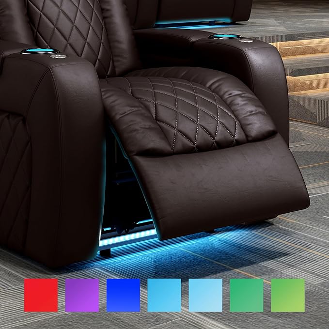Valencia Tuscany Home Theater Seat - Nappa Leather Power Recliner with Cool Gel Memory Foam, USB-C/A Charging, RGB LED Lights, Adjustable Lumbar & Headrest (Single Recliner, Dark Chocolate)