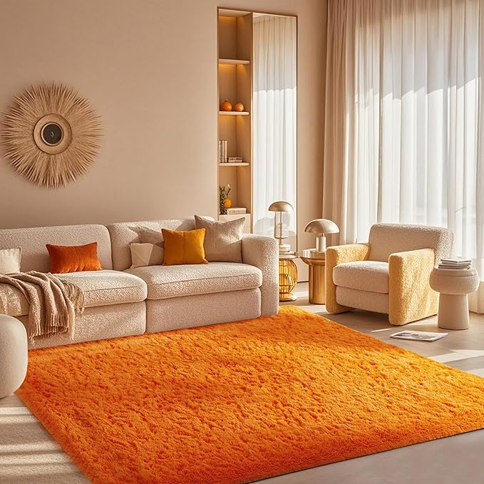 Ophanie Orange Fall Rugs for Bedroom Living Room, Fluffy Fuzzy Furry Carpet, Plush Soft Shaggy Bedside Indoor Floor 4x6 Area Rug for Kids Girls Boys Baby Teen Dorm Nursery Home Decor Aesthetic