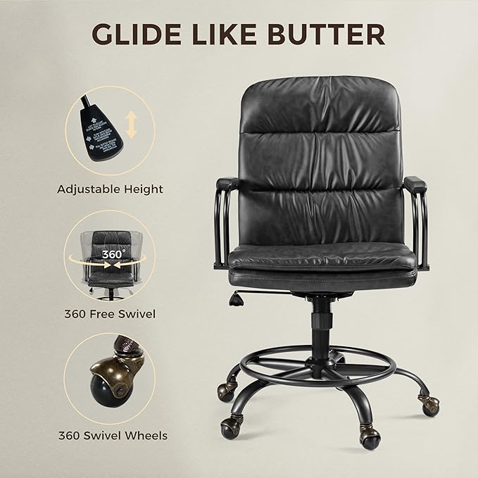 EUREKA ERGONOMIC Home Office Chair Ergonomic Desk Chair, Comfortable Office Chair Leather Executive Chair Mid Century Vintage 360° Swivel with Lumbar for Office Home Bedroom