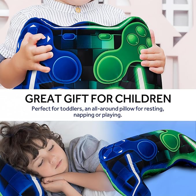 Meeting Story Game Controller Shaped Plush Throw Pillow Cushion for Boys and Girls Gamer Room Decoration for Sofa Couch/Computer Chair/Bed Gifts for Teen Boys Gaming Toy Pillow (Green Blue, Large)