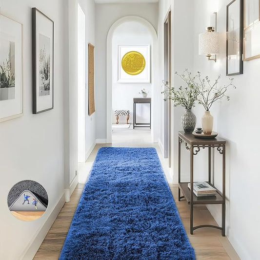 Ophanie Blue Runner Rug for Hallway, 2x6 Bedroom Bedside Living Room Rugs, Non Slip Fluffy Soft Shaggy Carpet for Kids Girls Boys Dorm Nursery Home Decor Aesthetic