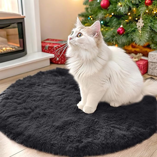 OLANLY Black Round Rugs for Bedroom - Machine Washable, 2 ft Circle Area Rugs for Living Room, Soft and Fluffy Shaggy Carpet for Teen Girls and Boys, Nursery Rooms, Dorms, Home Decor Aesthetic