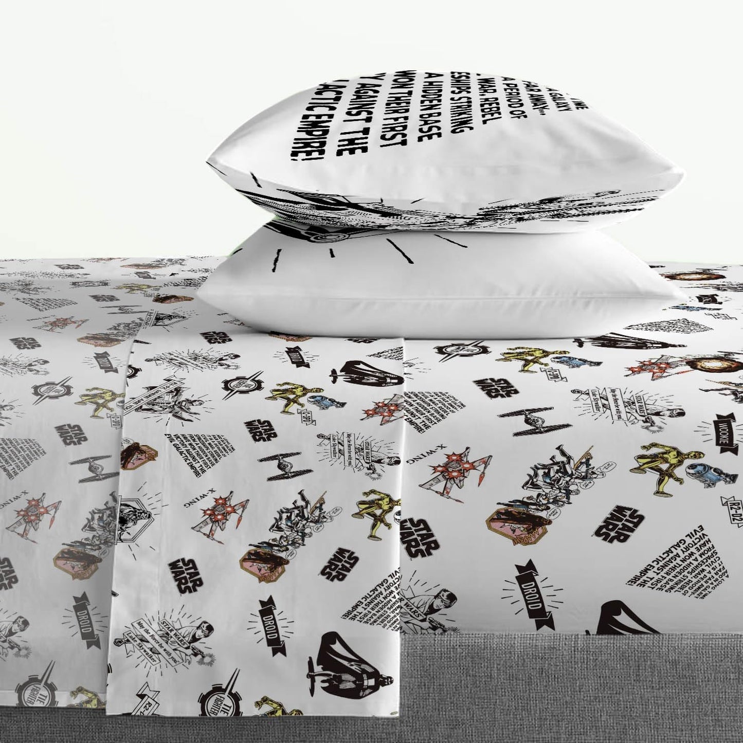 Jay Franco Kids Sheet Set with Fitted, Flat Sheets & Pillow Cover - Ultra-Soft Bedding with Pillowcase for Room Decor, White - Star Wars, 4 Piece King