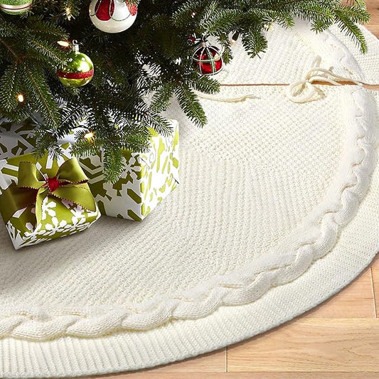 Hommtina Christmas Tree Skirt 48 Inches White Tree Skirt,Christmas Tree Decorations Faux Fur Tree Skirt for Xmas Holiday Home Party Decorations Ornaments(Beige)