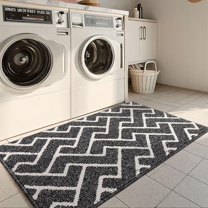 hicorfe Kitchen Rugs and Mats Sets,Super Absorbent Polypropylene Non-Slip Rug,Soft Comfort Floor Mat,Washable for Kitchen,Hallway,Office,Sink,Laundry(24" x 35",Black)