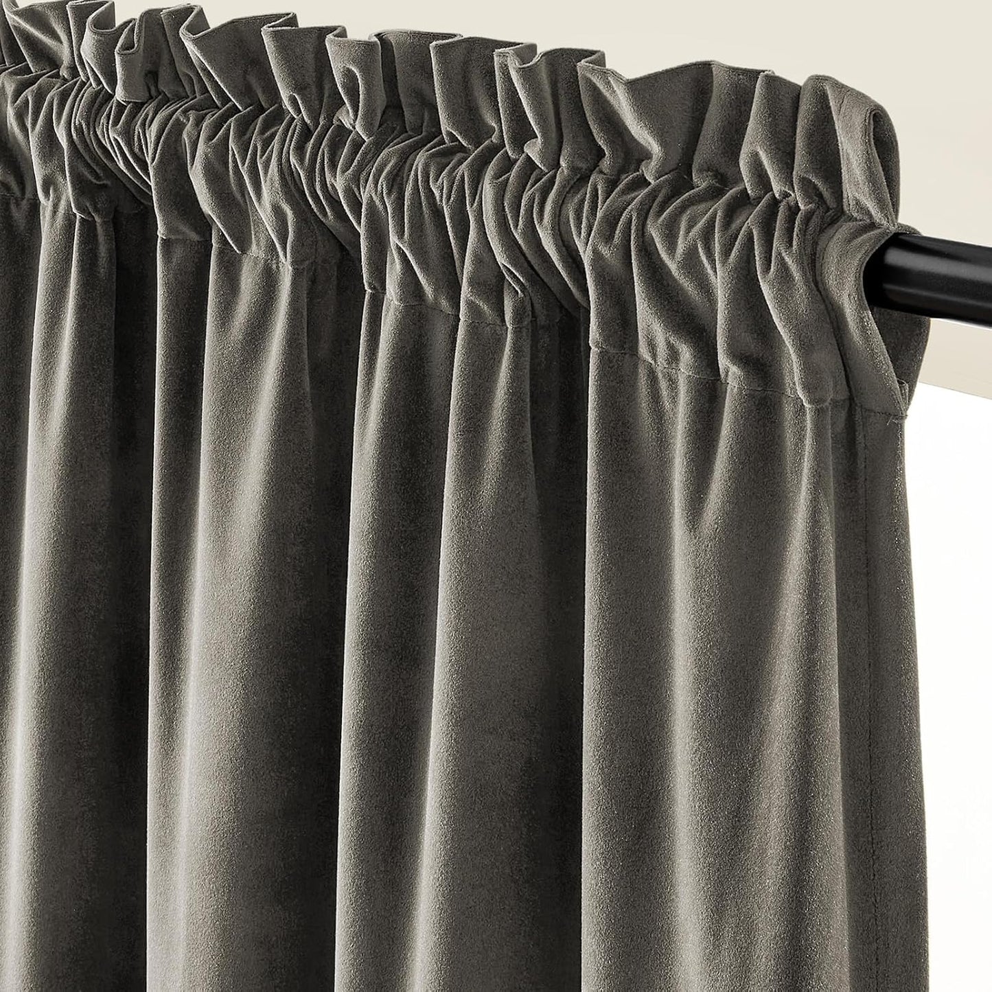 Lazzzy Grey Velvet Curtains 108 Inch Length Thermal Insulated Curtain Drapes for Bedroom Living Room Darkening Rod Pocket 2 Panels, W42 x L108