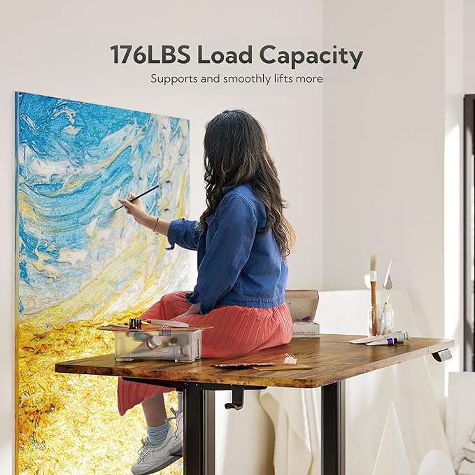 Claiks Electric Standing Desk, Adjustable Height Stand up Desk, 63x24 Inches Sit Stand Home Office Desk with Splice Board, Black Frame/Rustic Brown Top