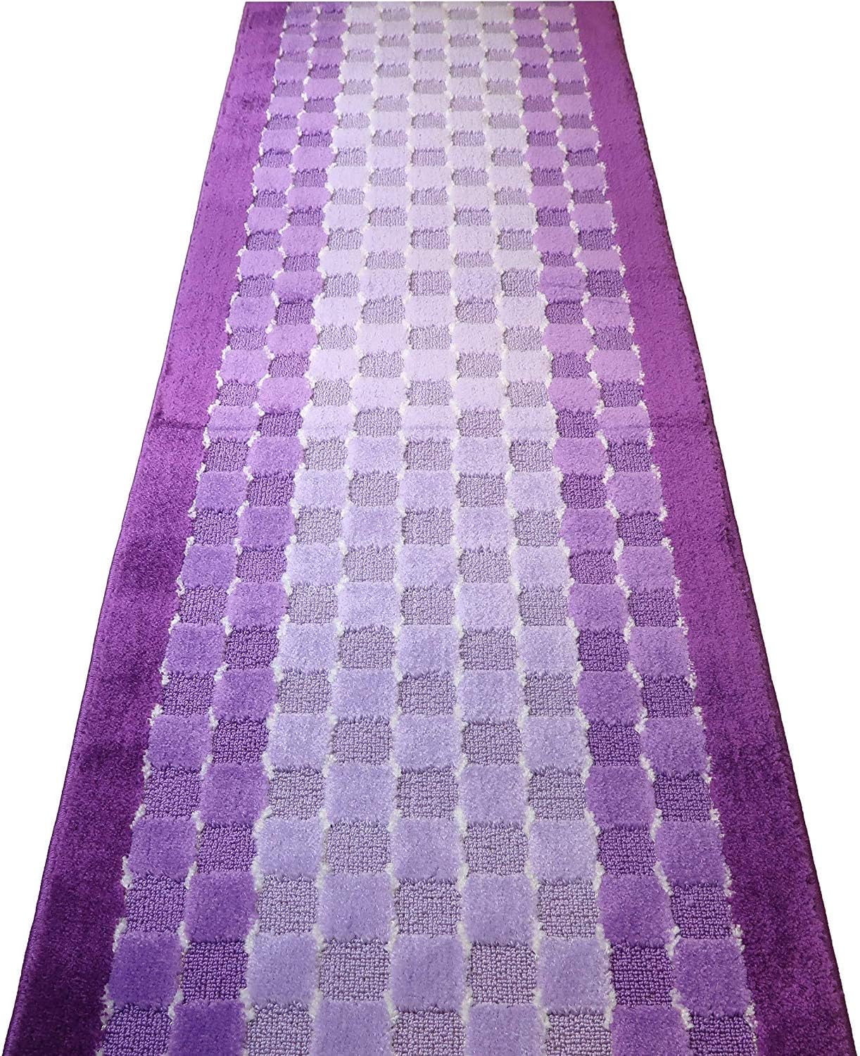 Custom Length Hallway Runner Rug,Slip Resistant,Checkered Lilac, 26 Inch X 24 feet, Sold and Priced Per Foot