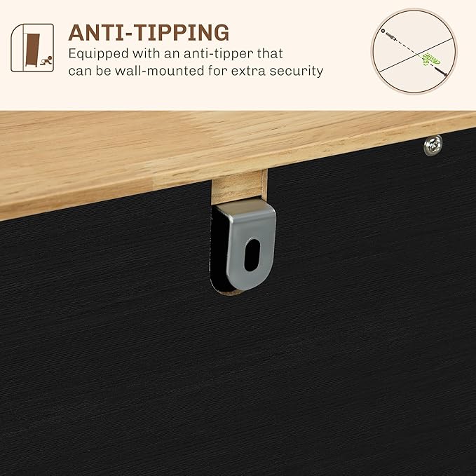 HOMCOM Sideboard with Solid Wood Countertop, Modern Kitchen Storage Cabinet, Coffee Bar Cabinet with 3 Drawers, Doors and Adjustable Shelf, Distressed Black