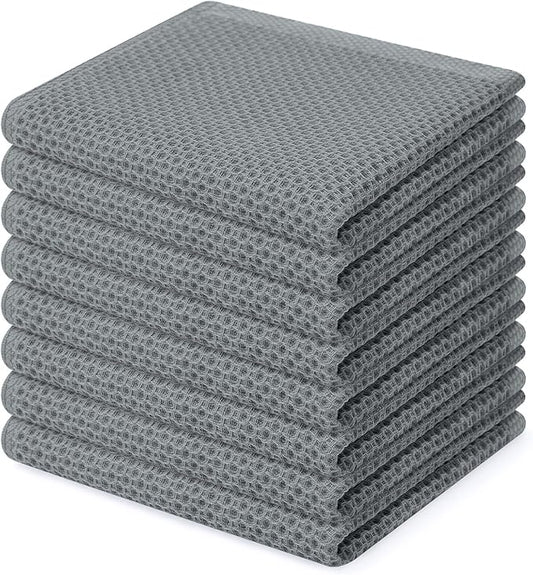 Homaxy 100% Cotton Waffle Weave Kitchen Dish Cloths, Ultra Soft Absorbent Quick Drying Dish Towels, 12 x 12 Inches, 8-Pack, Grey