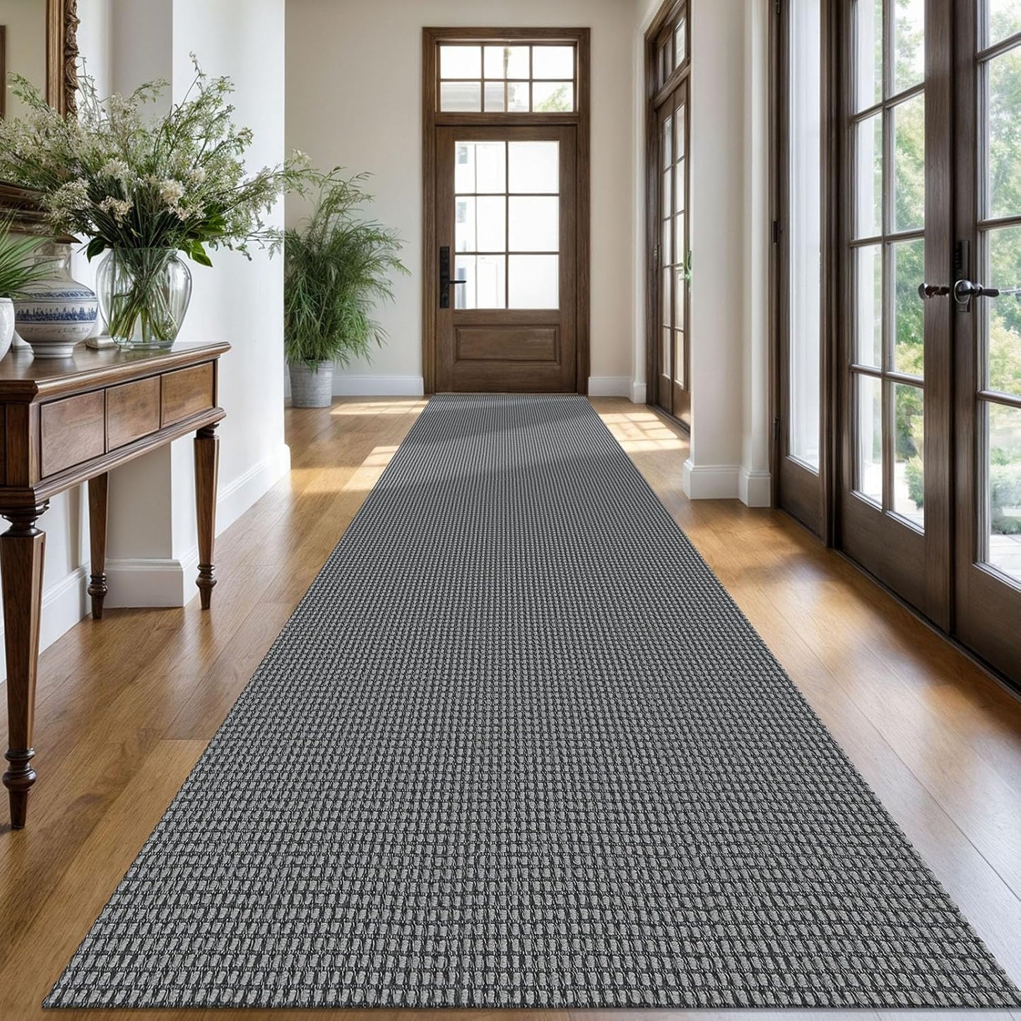KOZYFLY Extra Long Runners for Hallways 3x18 ft Washable Kitchen Runner Non Slip Rubber Backed Hallway Rug Cotton Entryway Runner Rug Floor Carpet for Indoor Hall, Kitchen, Stair, Grey/Dark Grey