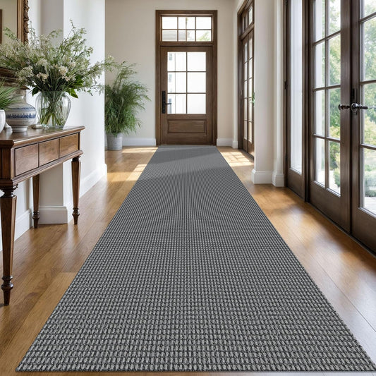 KOZYFLY Extra Long Runners for Hallways 3x18 ft Washable Kitchen Runner Non Slip Rubber Backed Hallway Rug Cotton Entryway Runner Rug Floor Carpet for Indoor Hall, Kitchen, Stair, Grey/Dark Grey