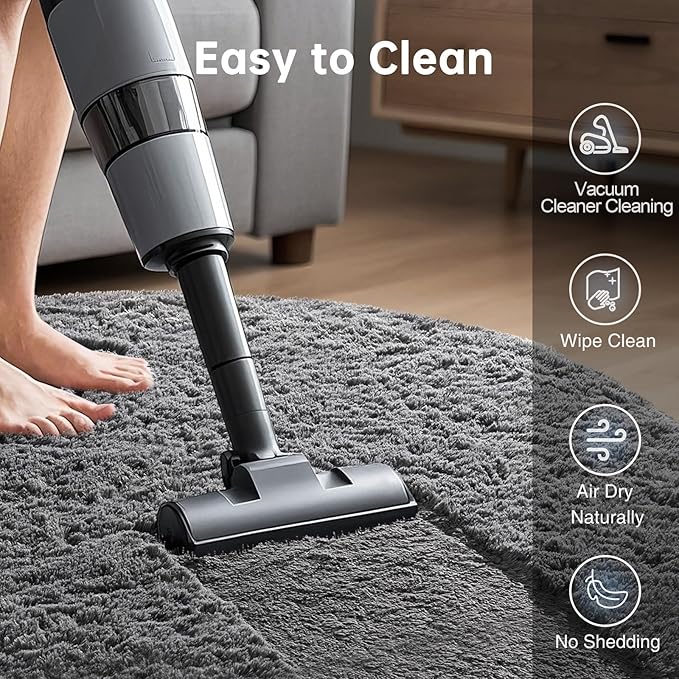 Ophanie Round Rugs 8Ft Grey Circle Area Rug, Fluffy Fuzzy Bedroom Carpet, Plush Soft Shaggy Indoor Floor Gray Living Room Rugs for Kids Home Decor Aesthetic, Nursery