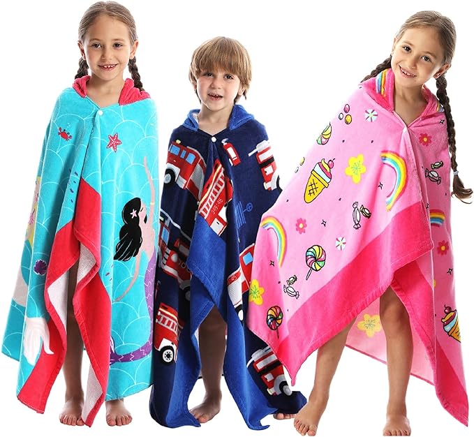 Kids Bath Towels, Kids Towel Girls Boys Hooded Beach,Bathroom,Pool Swim Towels 30 × 50 INCH Large Size Ultra Absorbent Cute Cartoon Animal Full Vitality 100% Cotton Wearable Wrap for Child