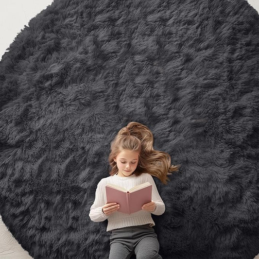 OLANLY Black Round Rugs for Bedroom - Machine Washable, 9 ft Circle Area Rugs for Living Room, Soft and Fluffy Shaggy Carpet for Teen Girls and Boys, Nursery Rooms, Dorms, Home Decor Aesthetic
