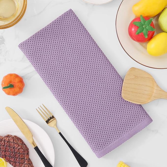 Homaxy 100% Cotton Waffle Weave Kitchen Dish Towels, Ultra Soft Absorbent Quick Drying Cleaning Towel, 13 x 28 Inches, 12-Pack, Lavender