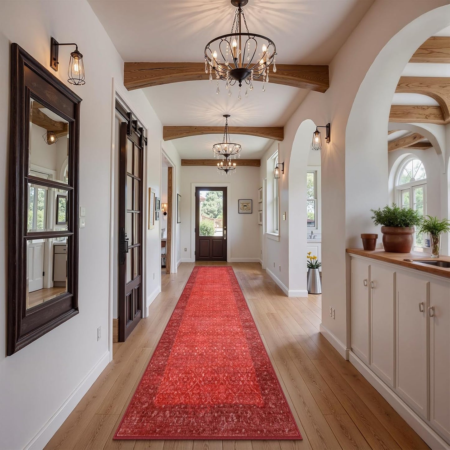 Vintage Red Runners for Hallways, 2.6x10 Washable Boho Kitchen Rug, Soft Low Pile Long Runner Rug for Hall Bedroom Bathroom, Ultra-Thin Floor Carpet for Entryway Indoor Party(2'6"x10', Red)