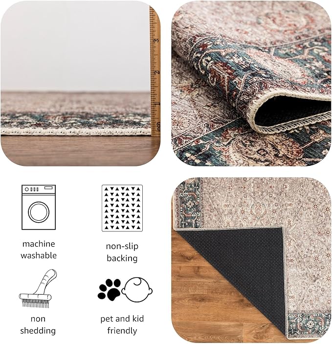 Keen Home Design 2x7 Rug - Machine Washable Runner Rug with Non-Slip Backing, Ideal for Hallway, Entryway, Kitchen, Laundry Room - Vintage, Easy Clean, Durable, Low Pile - (2'6" x 7')