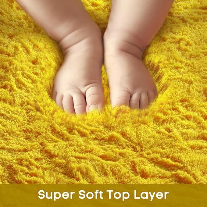 Ophanie Yellow Rugs for Living Room Bedroom, 5x8 Fluffy Fuzzy Furry Carpet, Plush Soft Shaggy Bedside Indoor Floor Area Rug for Kids Girls Boys Baby Teen Dorm Nursery Home Decor Aesthetic