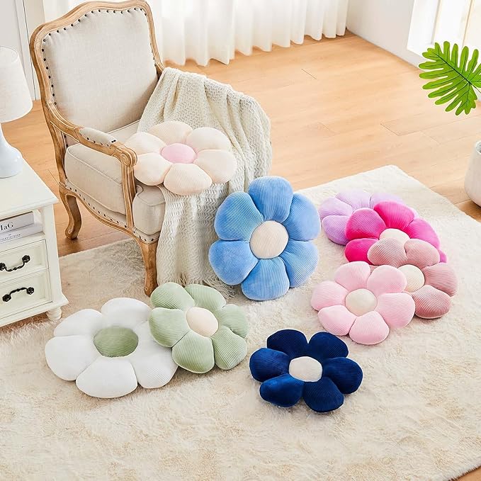 Pink Flower Pillow, 17.7" Cute Flower Shaped Floor Pillow, Aesthetic Floral Plush Daisy Decorative Throw Pillows for Bed Sofa Couch