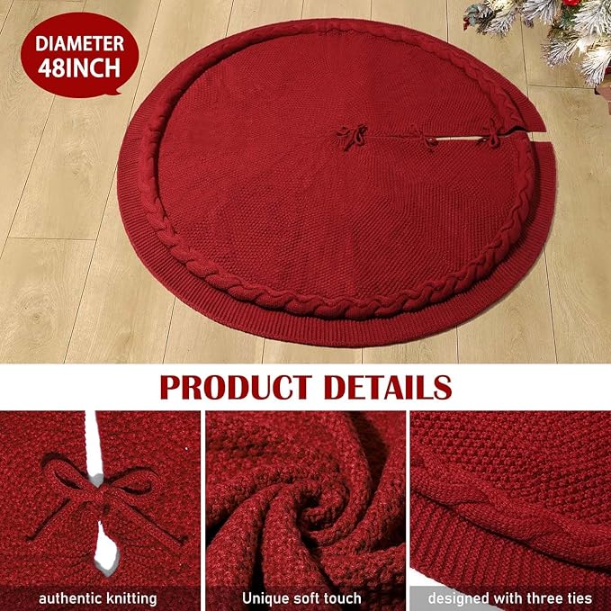 Hommtina Christmas Tree Skirt 48 Inches White Tree Skirt,Christmas Tree Decorations Faux Fur Tree Skirt for Xmas Holiday Home Party Decorations Ornaments(Red)