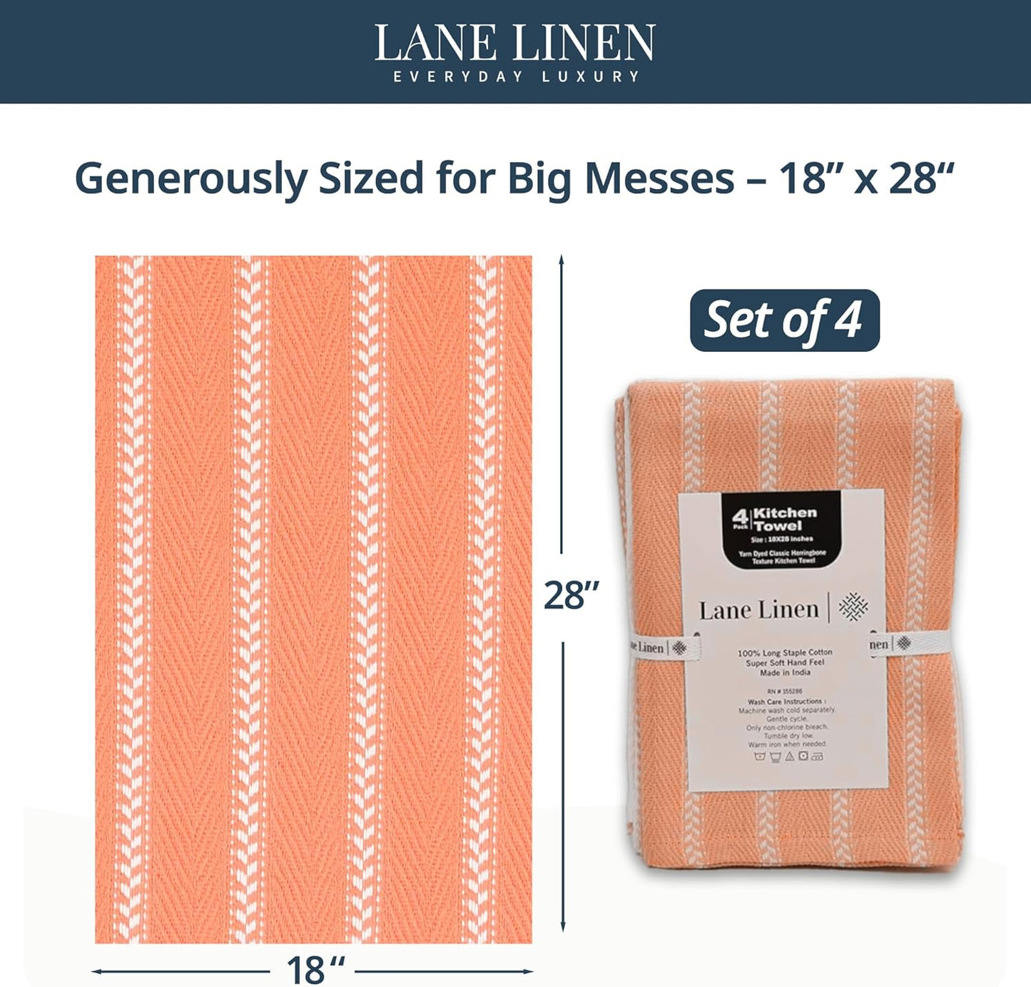 LANE LINEN Kitchen Towels Set - Pack of 4 Cotton Dish Towels for Drying Dishes, 18”x 28”,Absorbent Tea Towels, Quick Drying Kitchen Towel Set - Coral